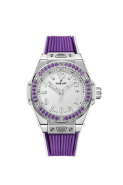 Hublot Big Bang Joyful Steel Purple 485.SV.2210.RX.1205 - cassa acciaio - quadrante bianco lucido - cinturino gomma viola